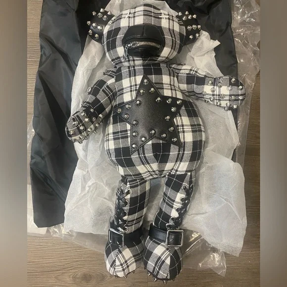 ?Punk Star Tormented Teddy Back Pack! Current Mood Studded Gimp Teddy Bear Backpack - Black  main image 3